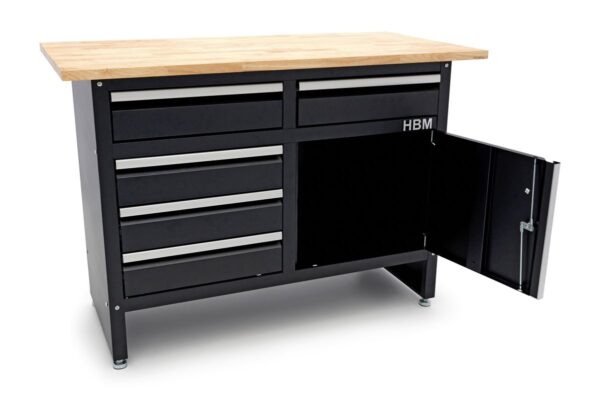 HBM 120 Cm Werkbank Met 5 Laden 1 Deur en Massief Houten Werkblad - Afbeelding 5