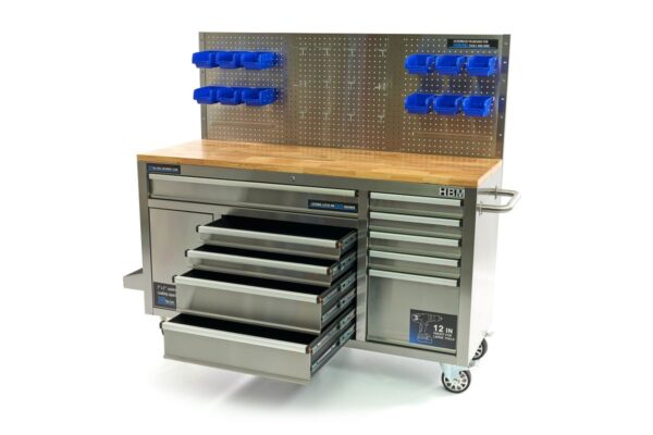 HBM 158 cm 10 Laden Werkbank met Deur en Achterwand - RVS - Afbeelding 3