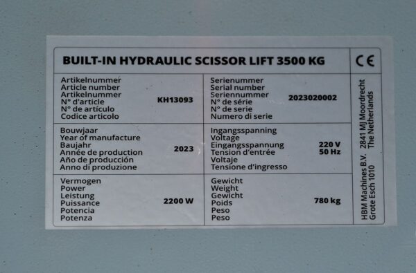 HBM Inbouw Hydraulische Schaar Hefbrug Met Pneumatische Ontgrendeling 3500 Kg - Afbeelding 11