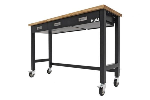 HBM Professionele 152 Cm. Verrijdbare Werkbank Met 3 Laden en Massief Houten Werkblad - Image 4