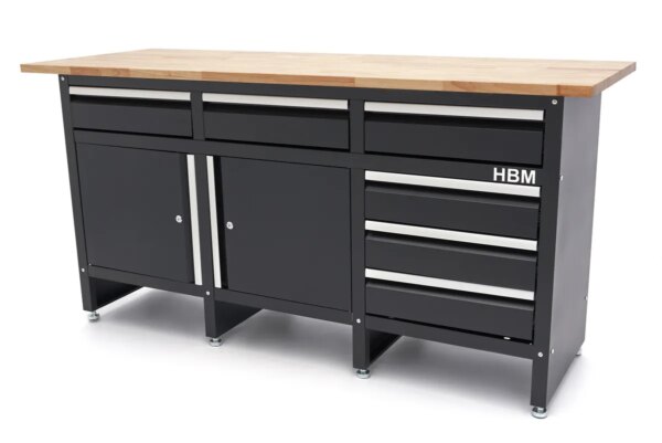 HBM 171 Cm Werkbank Met 6 Laden 2 Deuren en Massief Houten Werkblad - Image 2