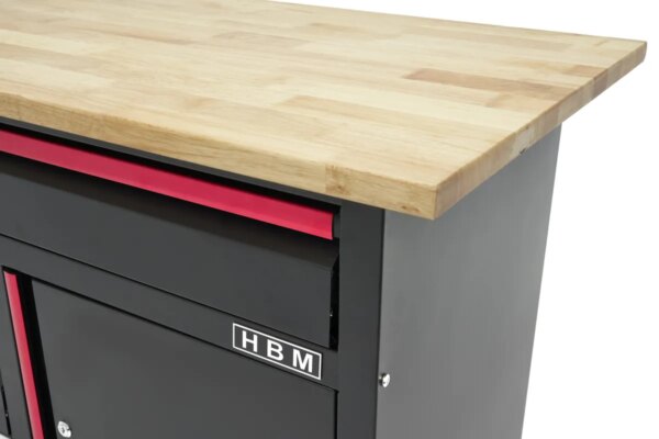 HBM 120 cm Werkbank met 4 Laden , 1 Deur en Houten Blad in Zwart - Afbeelding 8