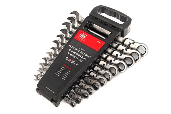 AOK 12 Delige Professionele Kantelbare Ring, Ratel, Steeksleutelset