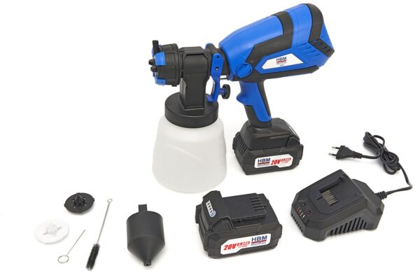 HBM 20 Volt 4.0AH Draagbare Elektrische Verfspuit Inclusief 2 Accu's Met 1000 ML Reservoir