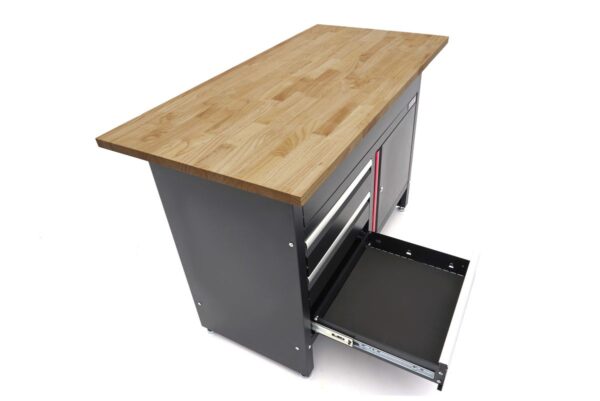 HBM 120 cm Werkbank met 4 Laden , 1 Deur en Houten Blad - Zwart - Afbeelding 11