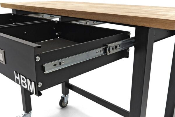 HBM Professionele 122 Cm. Verrijdbare Werkbank Met 2 Laden en Massief Houten Werkblad - Image 9