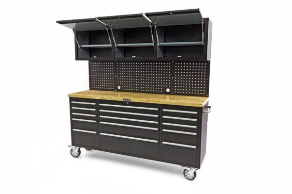 HBM 182 cm Werkbank met Kastenwand en Houten Blad Zwart - Image 6