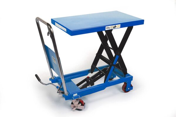 HBM verrijdbare werktafel / heftafel 500 kg, blauw