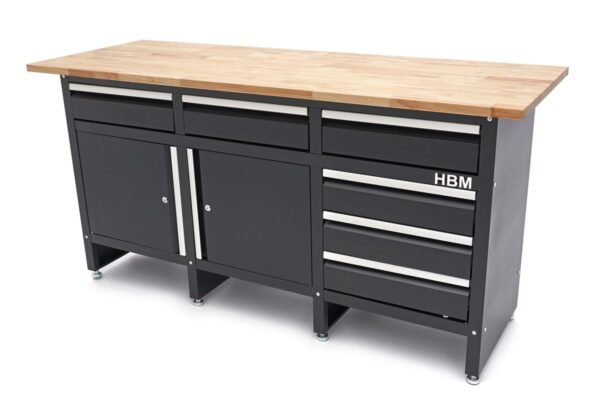 HBM 171 Cm Werkbank Met 6 Laden 2 Deuren en Massief Houten Werkblad