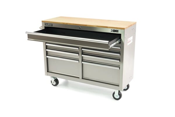 HBM Verrijdbare gereedschapswagen met houten werkblad, 117 cm, RVS - Bild 3