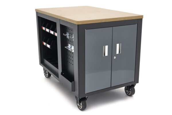 HBM verrijdbare gereedschapswagen, werkbank 114 cm met houten werkblad, zwart/grijs - Afbeelding 4