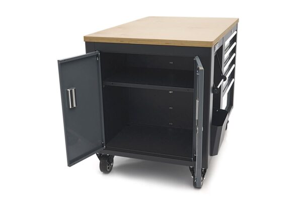 HBM verrijdbare gereedschapswagen, werkbank 114 cm met houten werkblad, zwart/grijs - Afbeelding 10