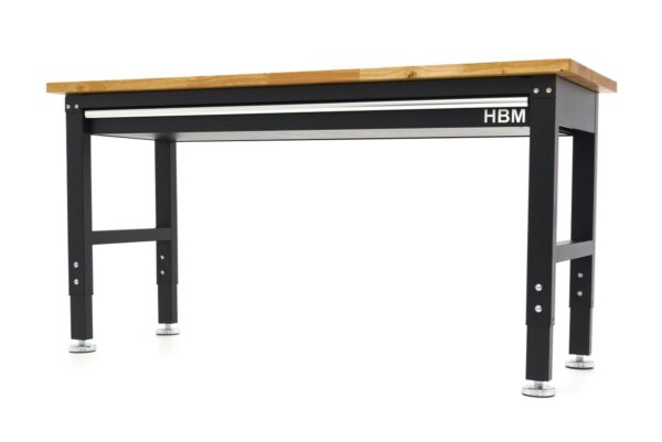 HBM in hoogte verstelbare werkbank met massief houten werkblad en lade 152 cm - Image 2