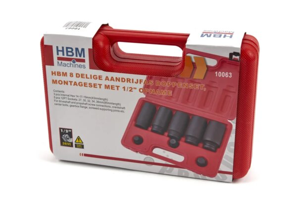 HBM 8 Delige Aandrijfas Doppenset, Montageset Met 1/2 inch Opname - Image 5