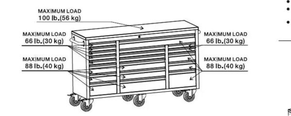 HBM Verrijdbare gereedschapswagen met houten werkblad - 146 cm - zwart - Afbeelding 6