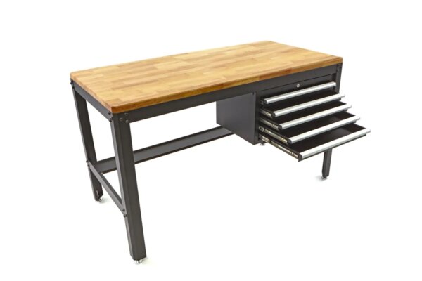 HBM 155 cm Professionele Werkbank met 5 Laden en Houten Werkblad Zwart - Afbeelding 5