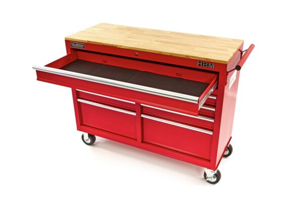 HBM gereedschapswagen met houten werkblad 117 cm, rood - Afbeelding 4