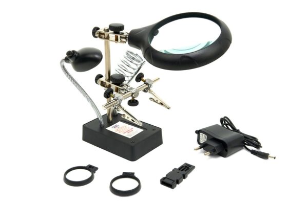 HBM Deluxe 3e Handje Loupelamp met 3 x  Loupe Vergroting en LED Verlichting