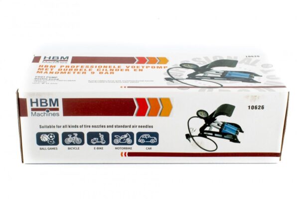 HBM professionele voetpomp met dubbele cilinder en manometer 9 bar. Set 8 Bar - Afbeelding 6