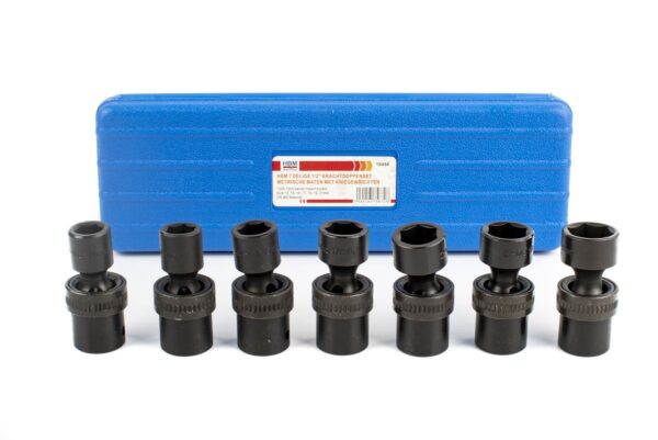 HBM 7 Delige 1/2 inch Krachtdoppenset Metrische Maten Met Kniegewrichten